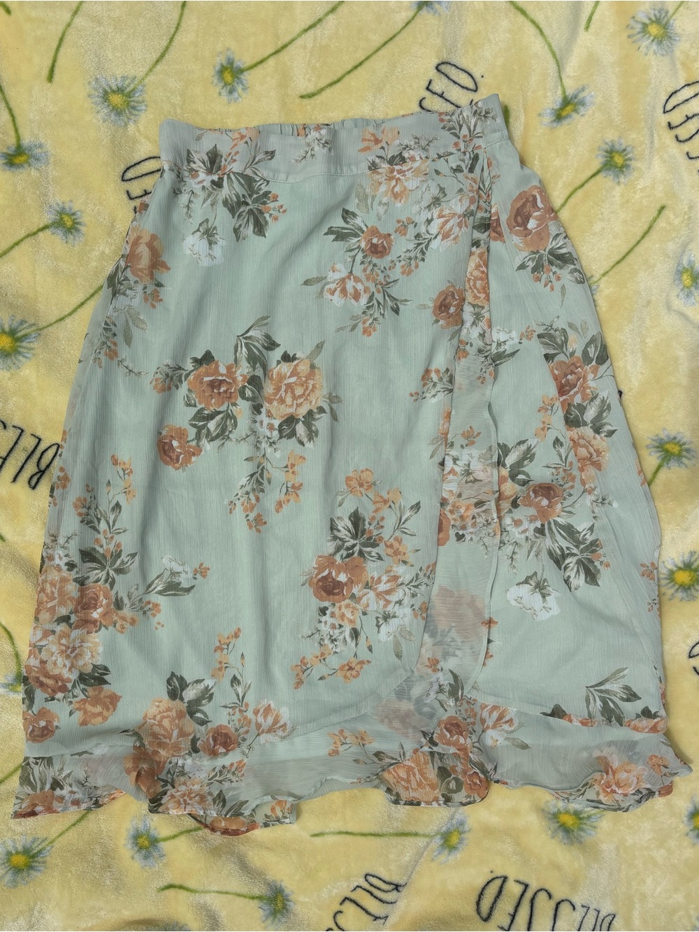 Floral Wrap Midi Skirt - Pastel Green